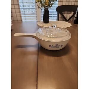 Corning Ware Blue Cornflower 1 Pint 6 In Appx. Handled Sauce Pan W/ Chipped Lid